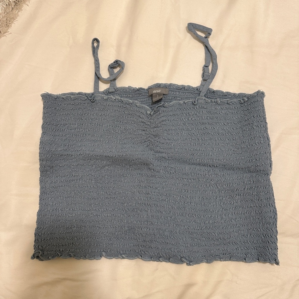 Aerie rouched baby blue crop top.